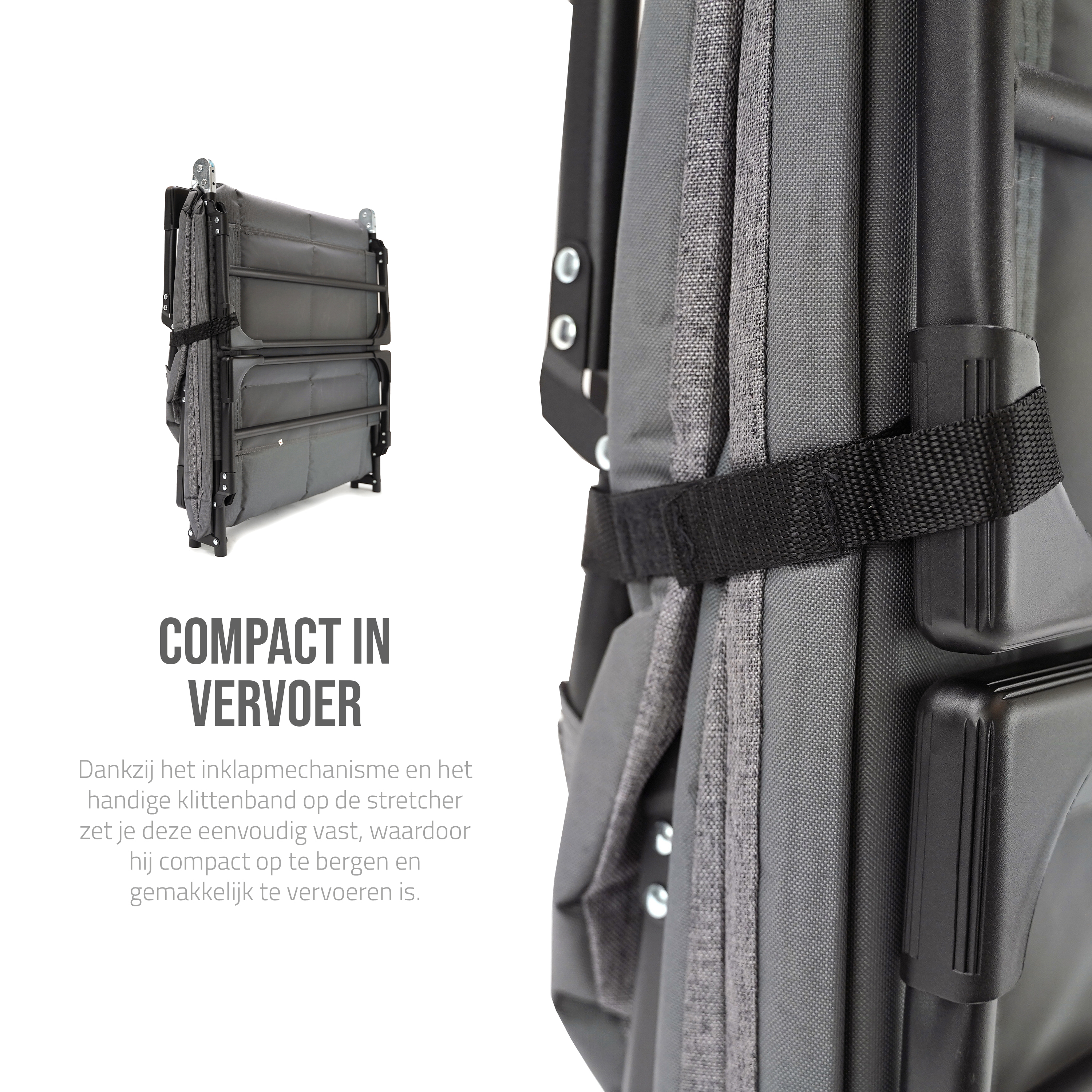 Eurocatch Faltbare Campingliege – Verstellbares Feldbett mit 5-fach Rückenlehne, 4 stabilen Klappbeinen, Seitentasche, gepolstertem Kopfteil – Kompakt & Bequem – 195×65×27 cm