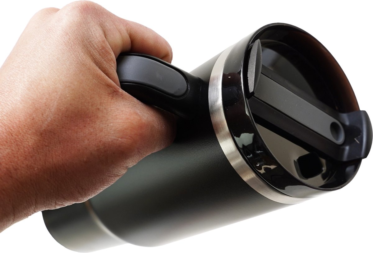Eurocatch Tumbler 1,2L - Thermobecher mit Strohhalm und Griff - 11 Stunden kalt, 48 Stunden mit Eis - Spülmaschinenfest - Schwarz