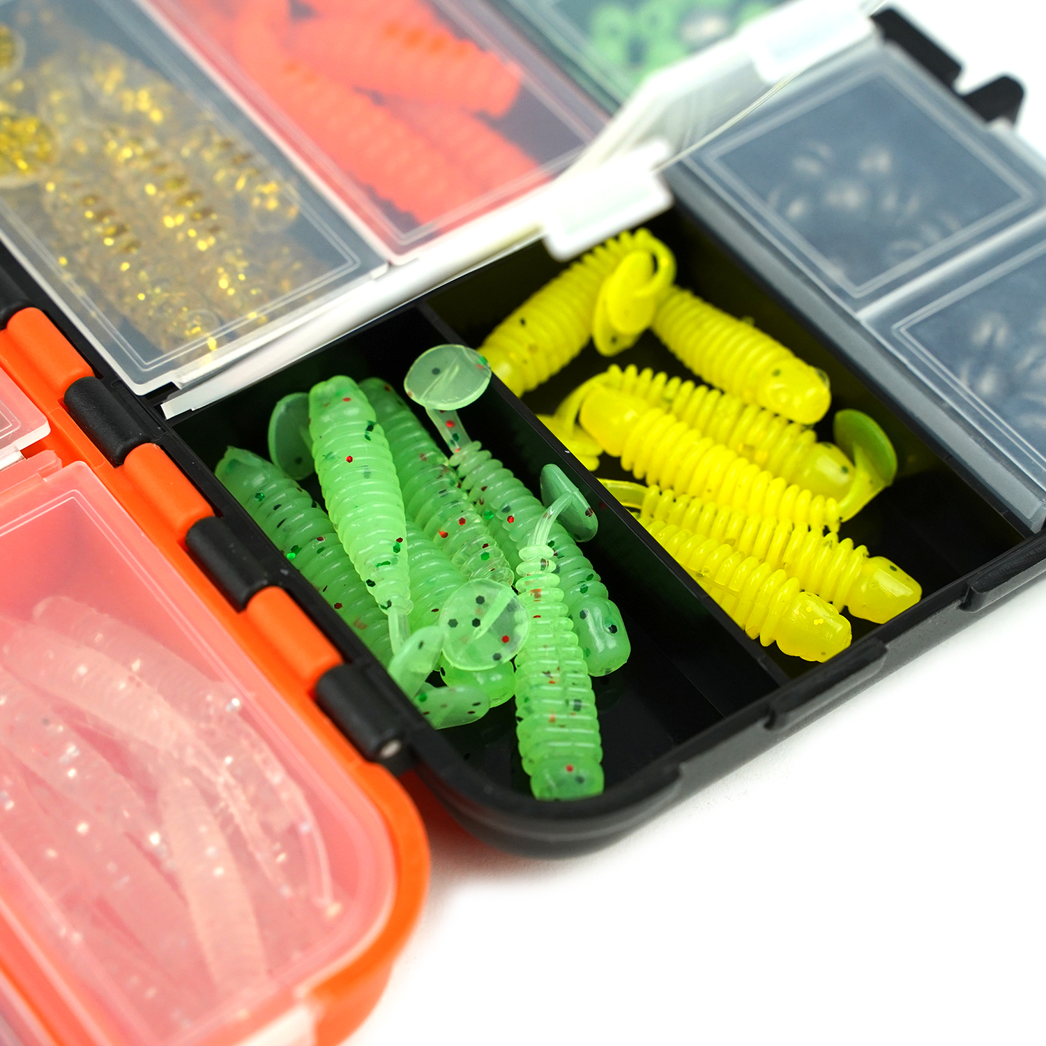 " Fish-Xpro Raubfisch-Angelset – 205 Teile – Köder – Softbaits – Angelgewichte – Angelhaken – Wirbel – Schnurstopper – inkl. Tacklebox – Raubfisch – Zander"