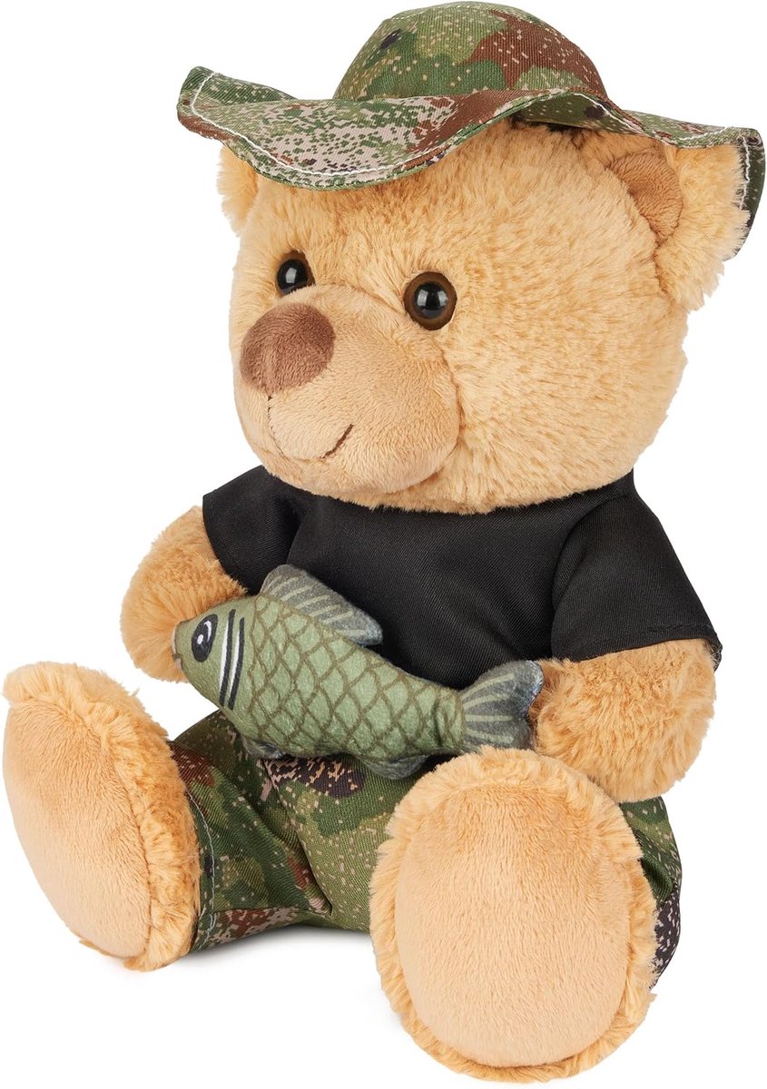 BRUBAKER Teddybär Fischer mit Fisch und Fischerhut
