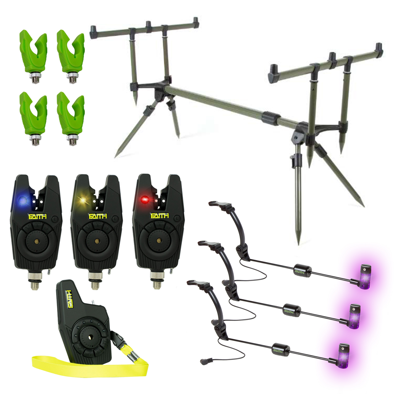 X2 Rodpod - Set - 3 Rod Deluxe - Transformer Rodpod - Inkl. 3 Bissanzeiger - 3 Swinger - Grün