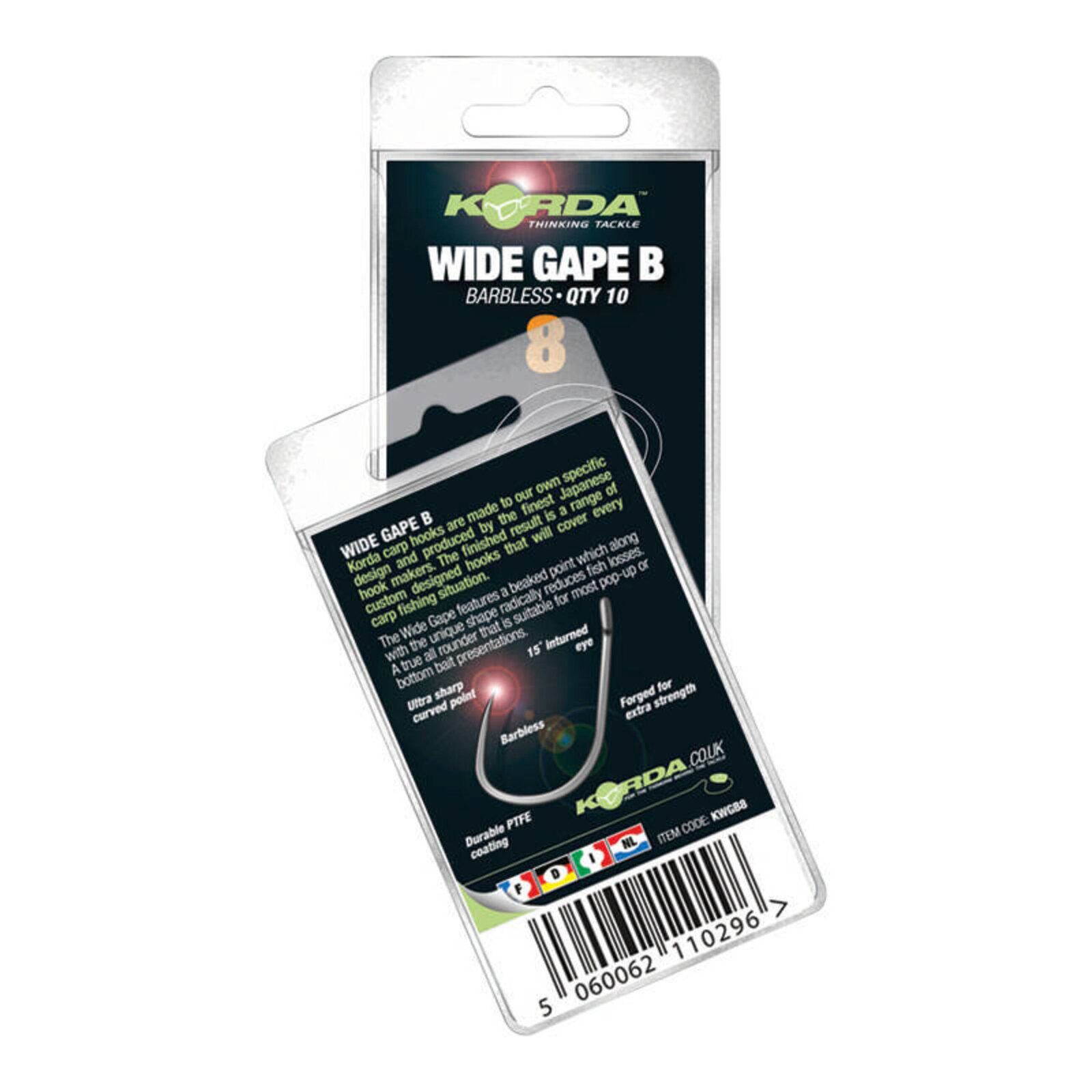 Korda Wide Gape Barbless Haak | Maat 4 | 10 stuks