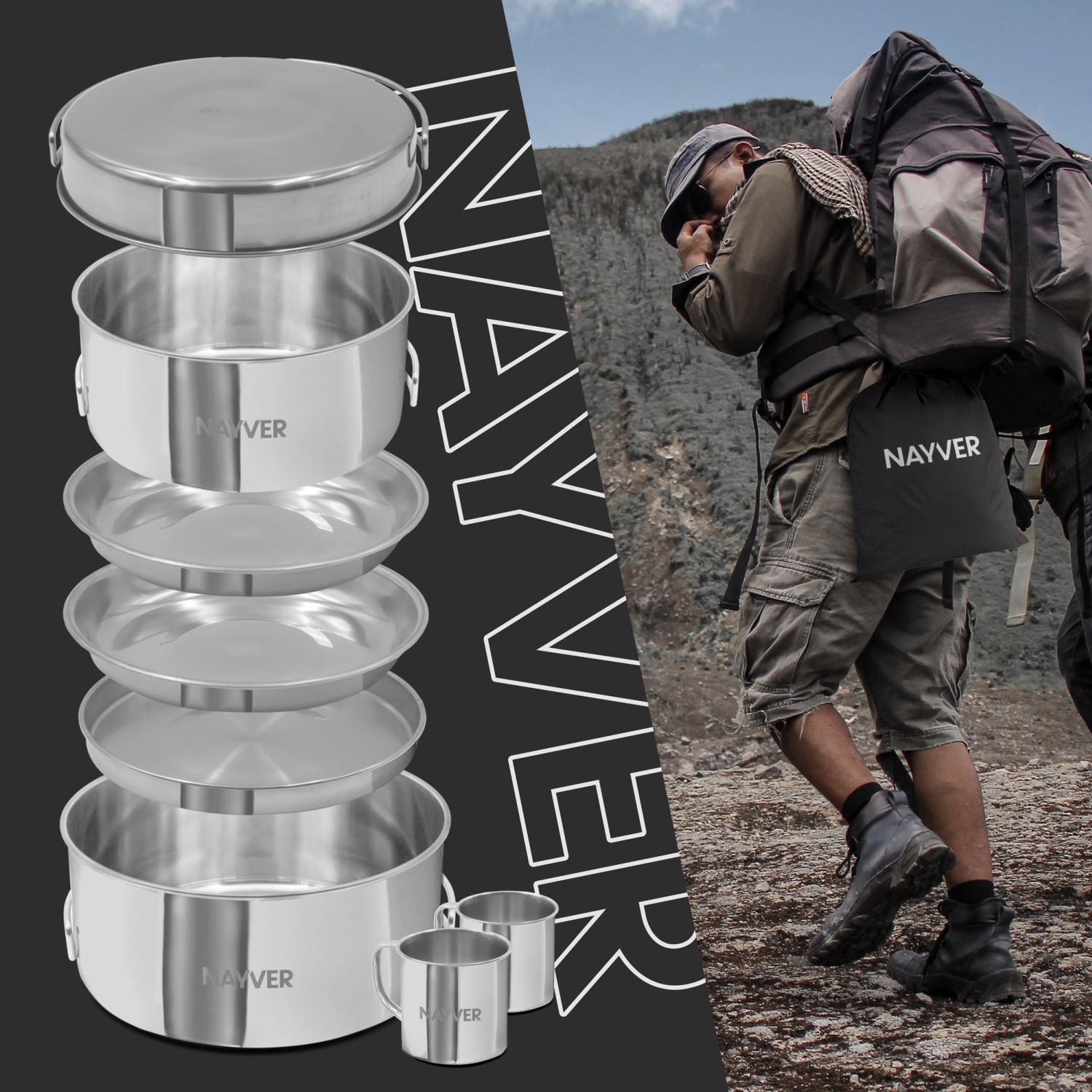 NAYVER Kochset  - Töpfe, Pfannen & Tassen - Outdoor Kochset