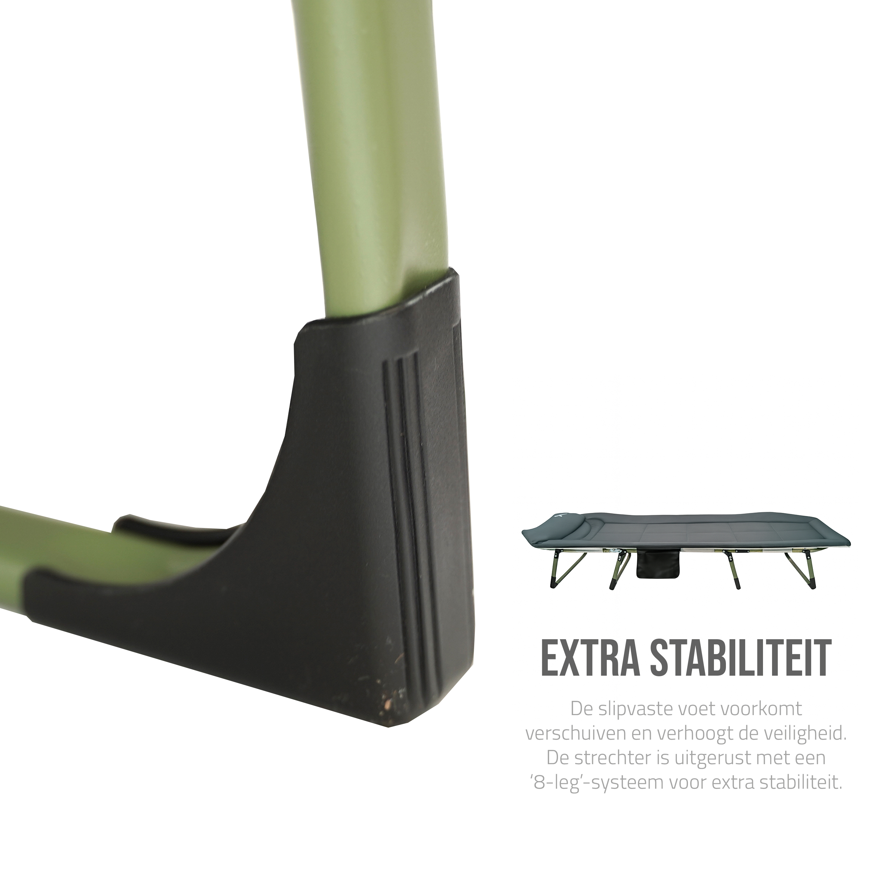 Eurocatch Karpfenliege Bedchair – 8-beiniges, verstellbares Campingbett mit 5-fach verstellbarer Rückenlehne, gepolstertem Kopfteil, Seitentasche & klappbar – Grün – 195×65×27 cm