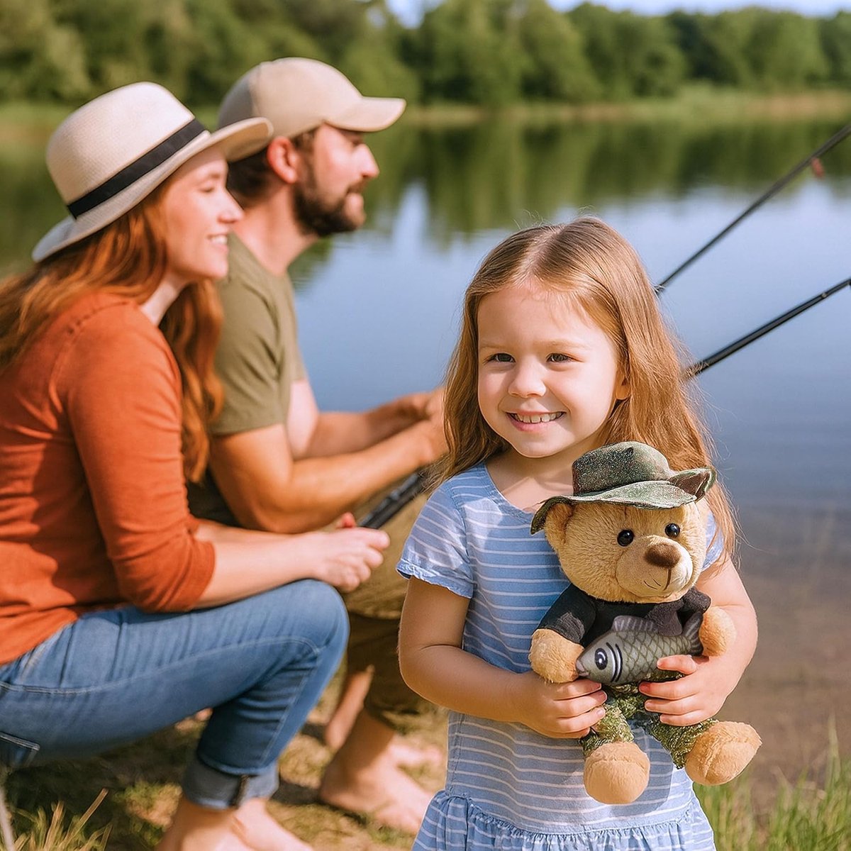 BRUBAKER Teddybär Fischer mit Fisch und Fischerhut