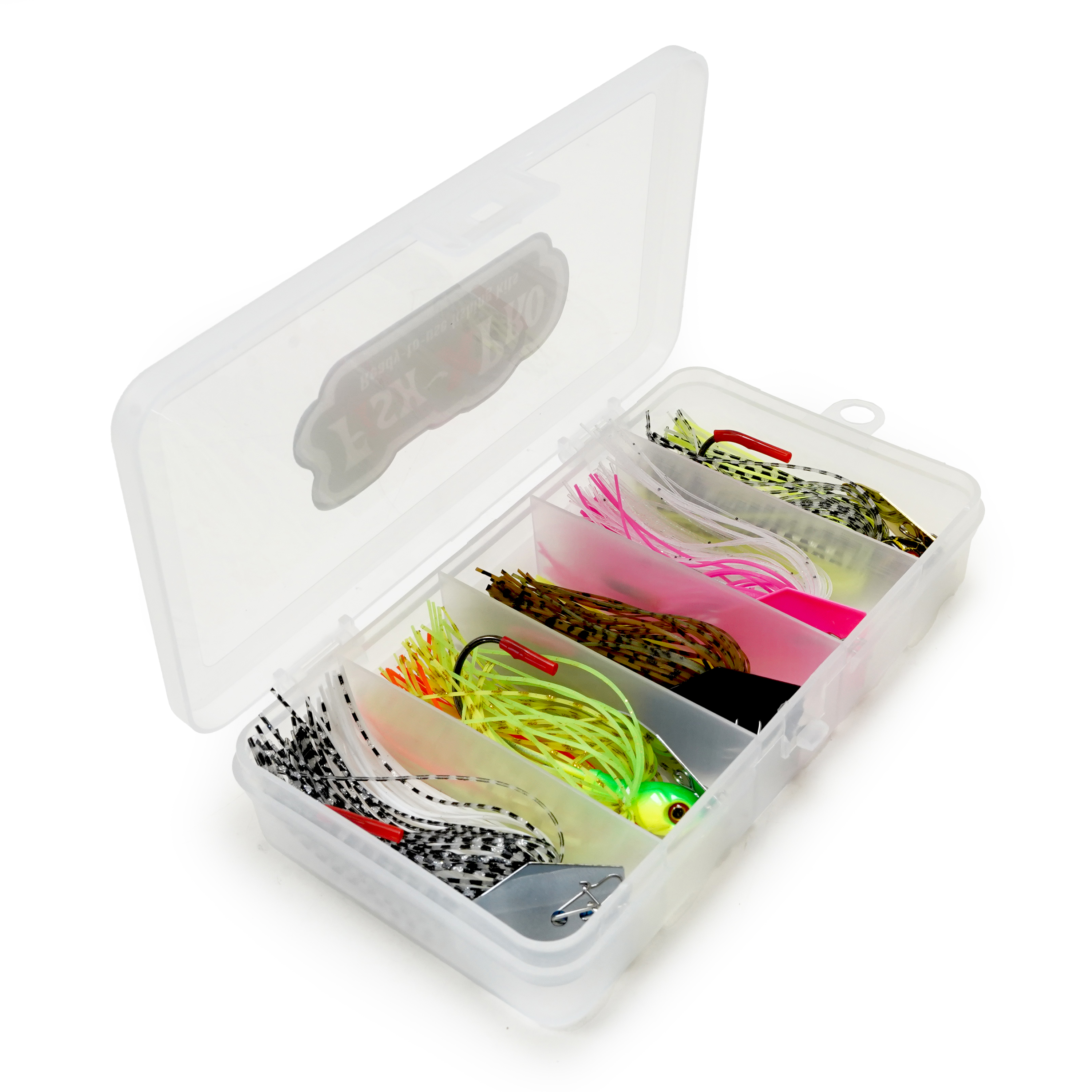 FishXpro Chatterbait Set 8 cm – 10 g  - 5 Stück inklusive Köderbox