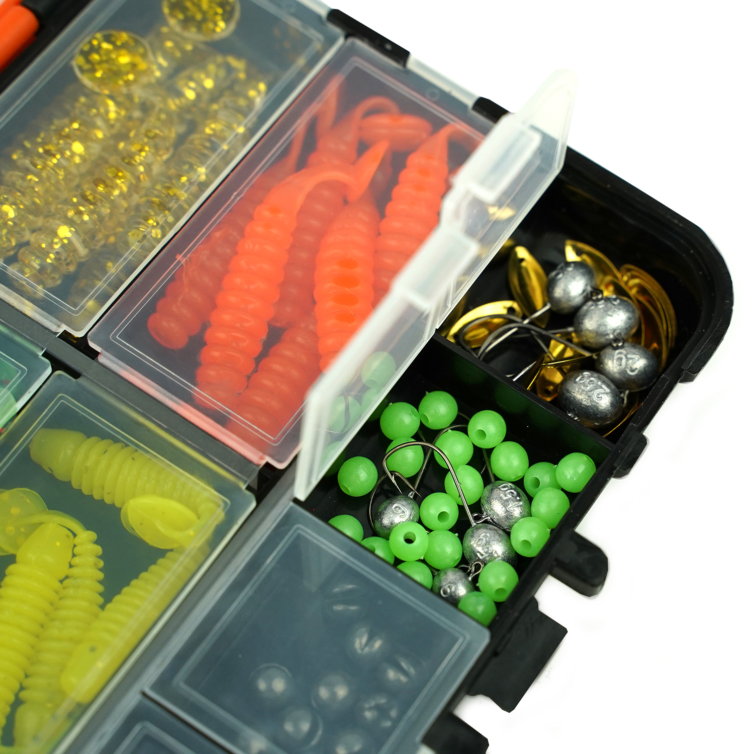 " Fish-Xpro Raubfisch-Angelset – 205 Teile – Köder – Softbaits – Angelgewichte – Angelhaken – Wirbel – Schnurstopper – inkl. Tacklebox – Raubfisch – Zander"