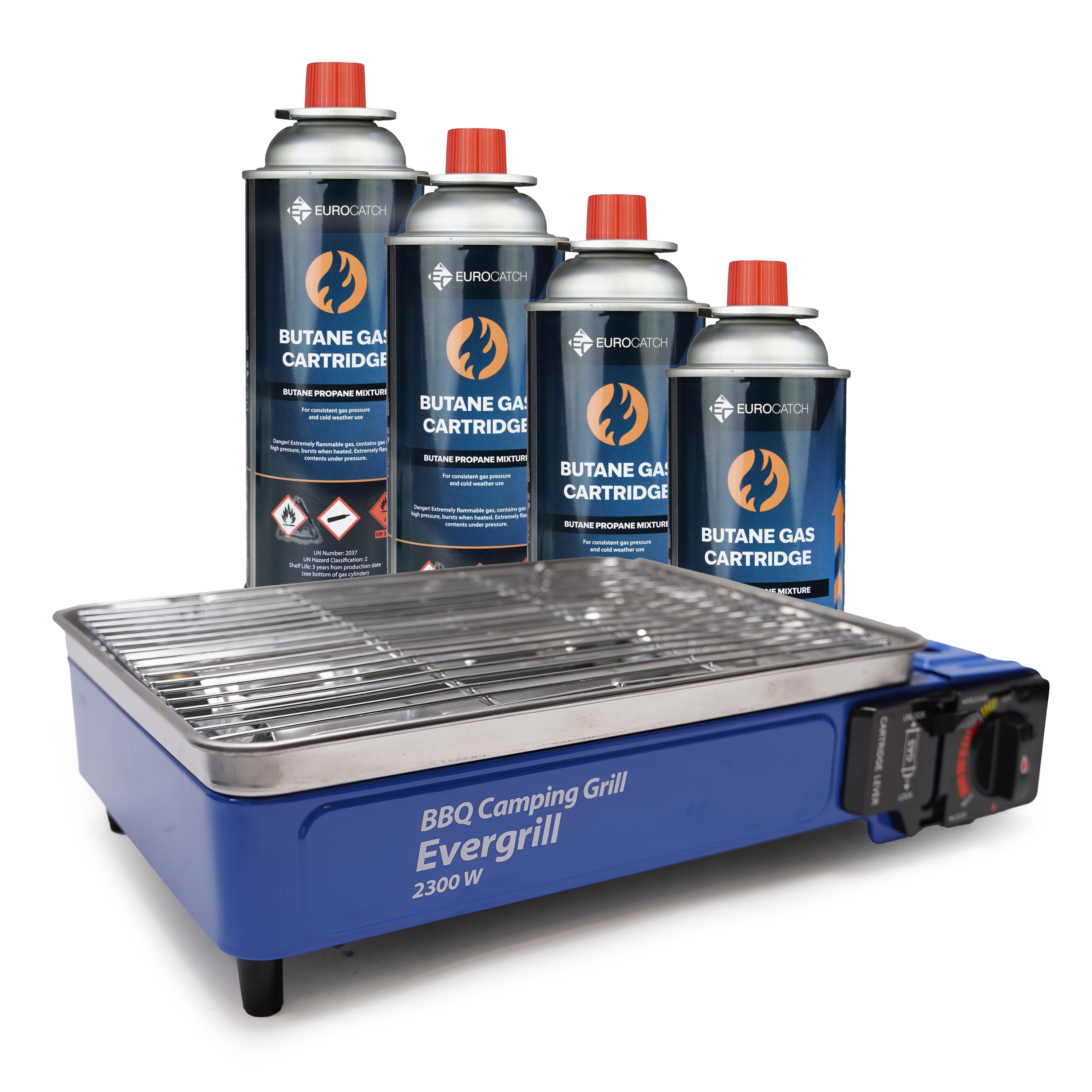 Eurocatch Butangas-Campinggrill Evergrill – Gasgrill – Campingkocher – Tischgrill – Tischgrill - incl 4 Gaskartuschen