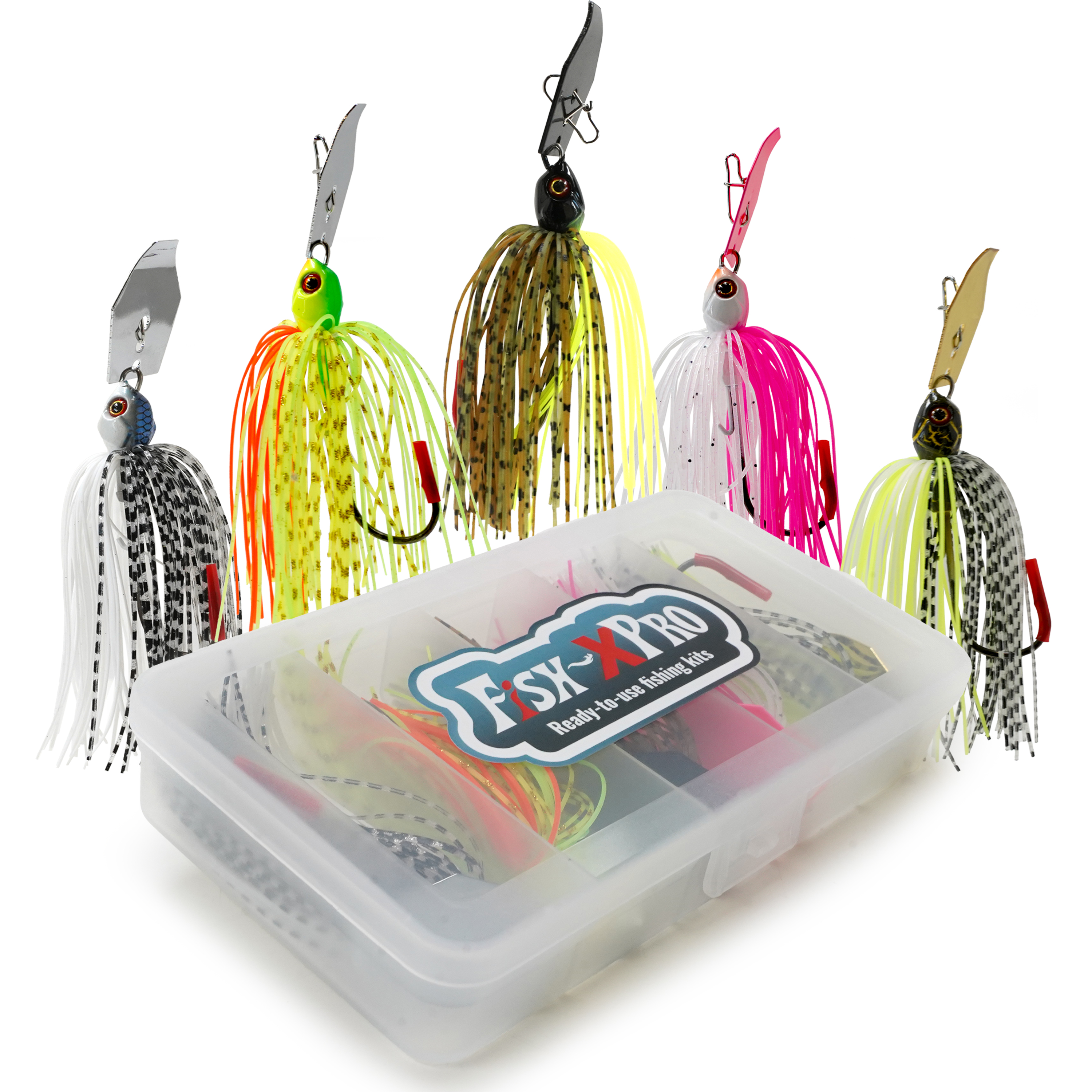 FishXpro Chatterbait Set 8 cm – 10 g  - 5 Stück inklusive Köderbox