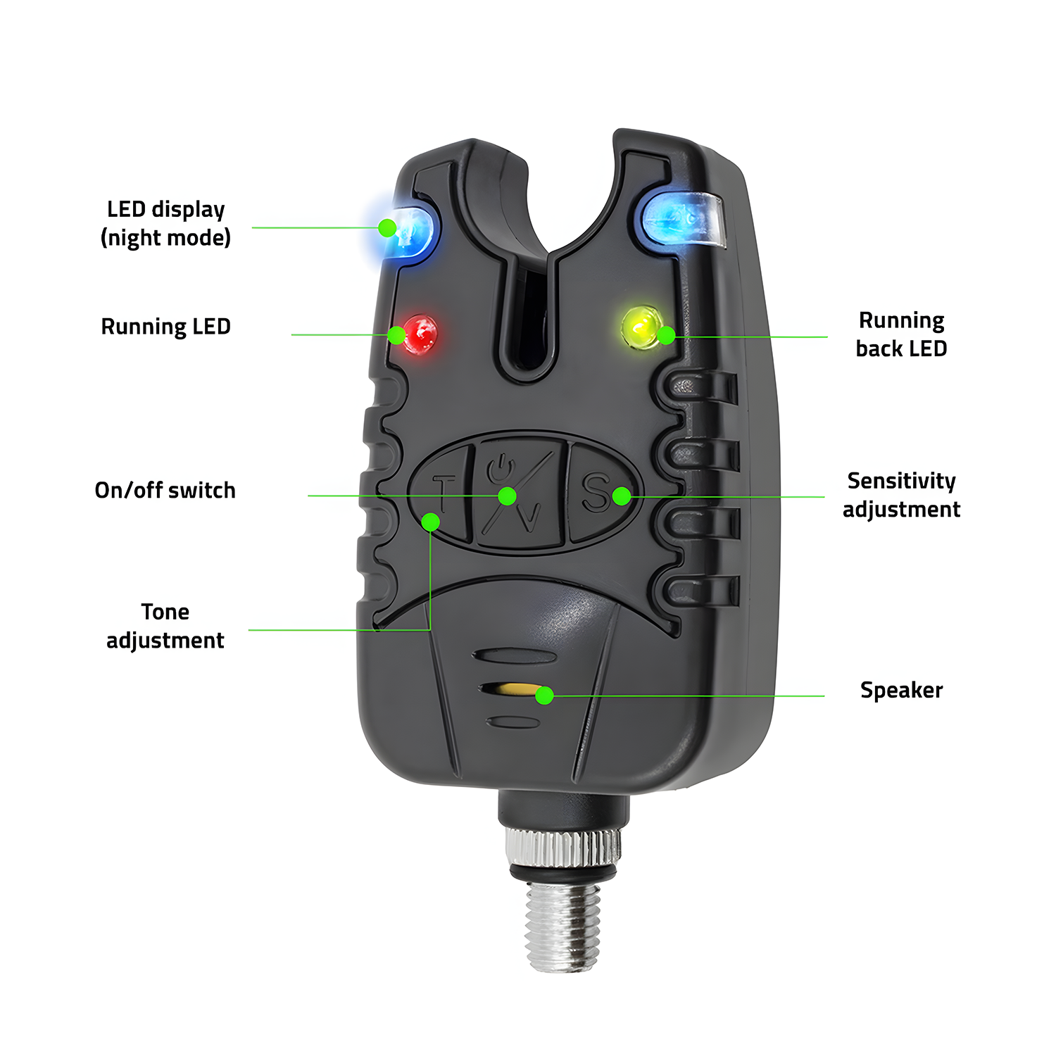 X2 Base Rodpod - Set - Inkl. 3 Bissanzeiger - 3 Swinger - Schwarz - Blaue LEDs - Karpfenangeln