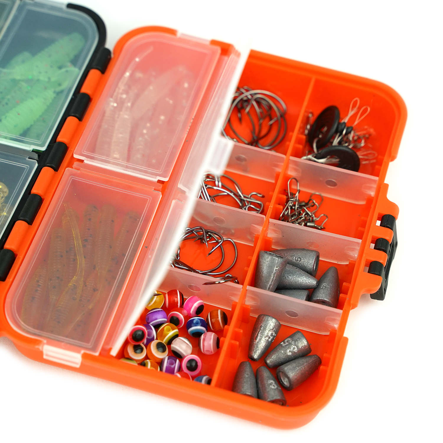 " Fish-Xpro Raubfisch-Angelset – 205 Teile – Köder – Softbaits – Angelgewichte – Angelhaken – Wirbel – Schnurstopper – inkl. Tacklebox – Raubfisch – Zander"