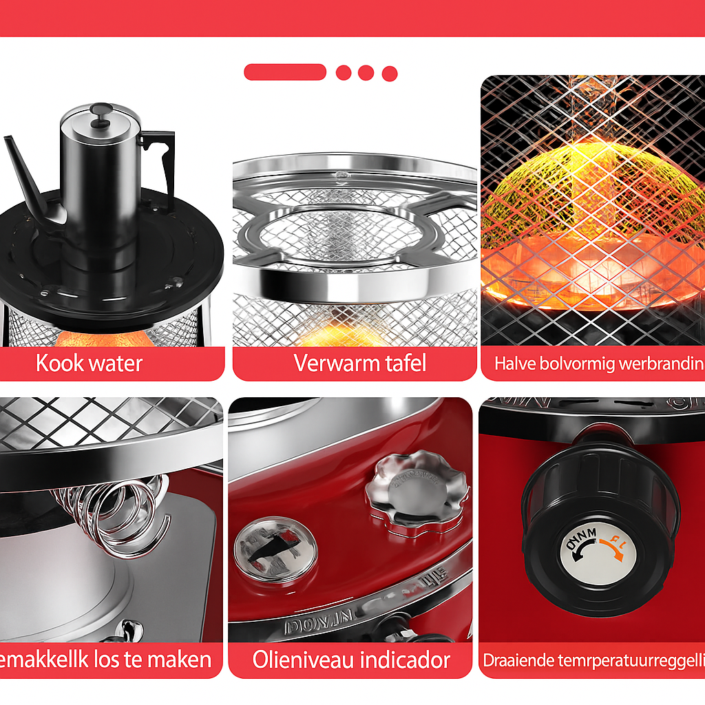 Homelux Petroleumofen mit Tragetasche – Kompakter Notofen für Innen- und Außenbereich – 2600W – Inklusive Brennstoffstandanzeige