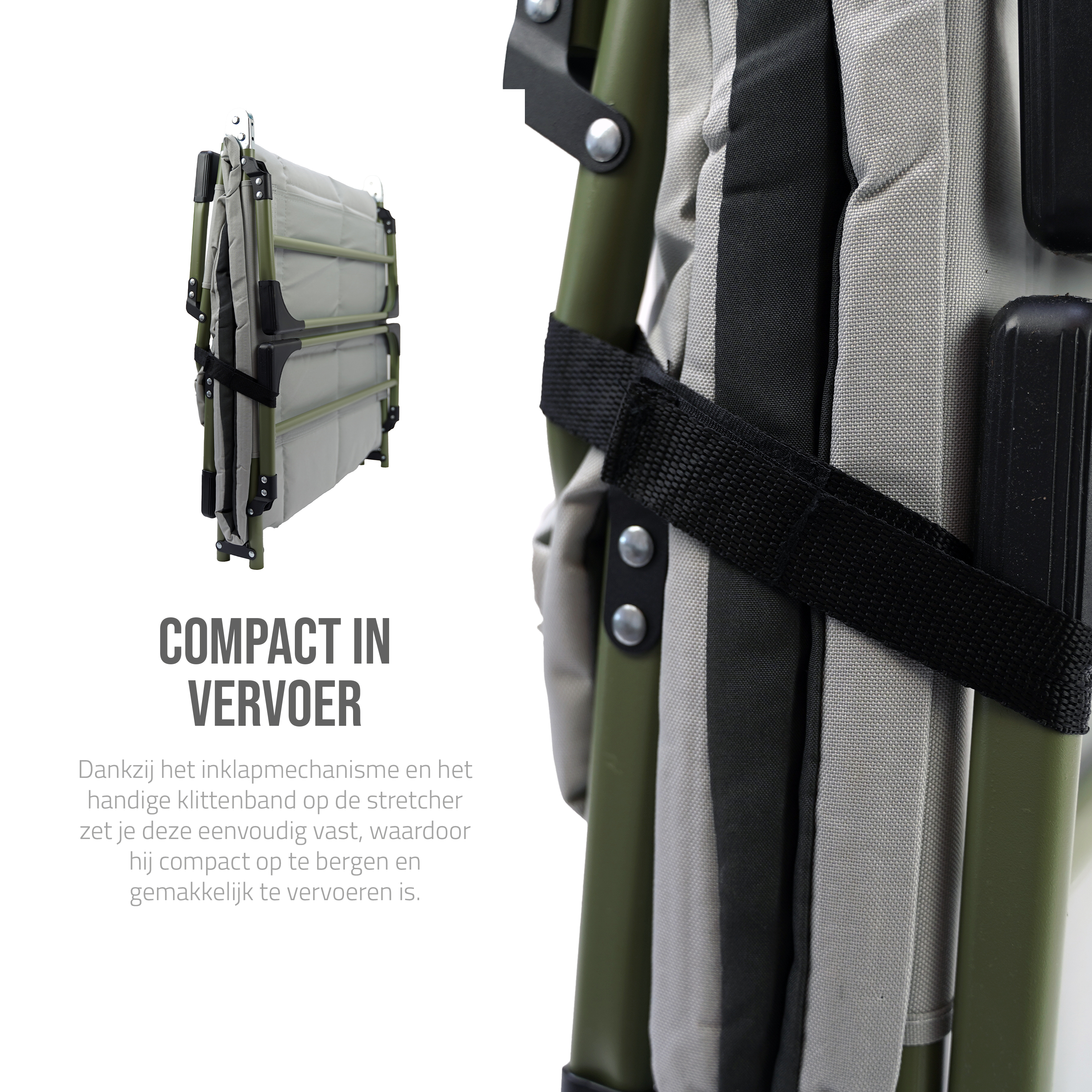 Eurocatch Karpfenliege Bedchair – 8-beiniges, verstellbares Campingbett mit 5-fach verstellbarer Rückenlehne, gepolstertem Kopfteil, Seitentasche & klappbar – Grün – 195×65×27 cm