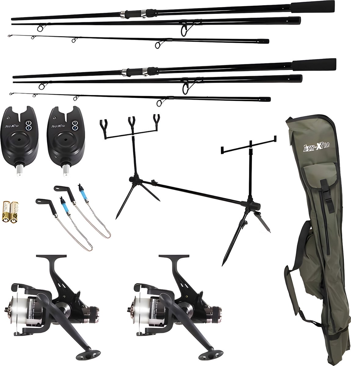 Traxis Carp Set – Overnighter Set – Karpfenangeln – Angelzelt – 2 Ruten – 2 Rollen – Trage – Kescher – Abhakmatte – Rod Pod – Bissanzeiger