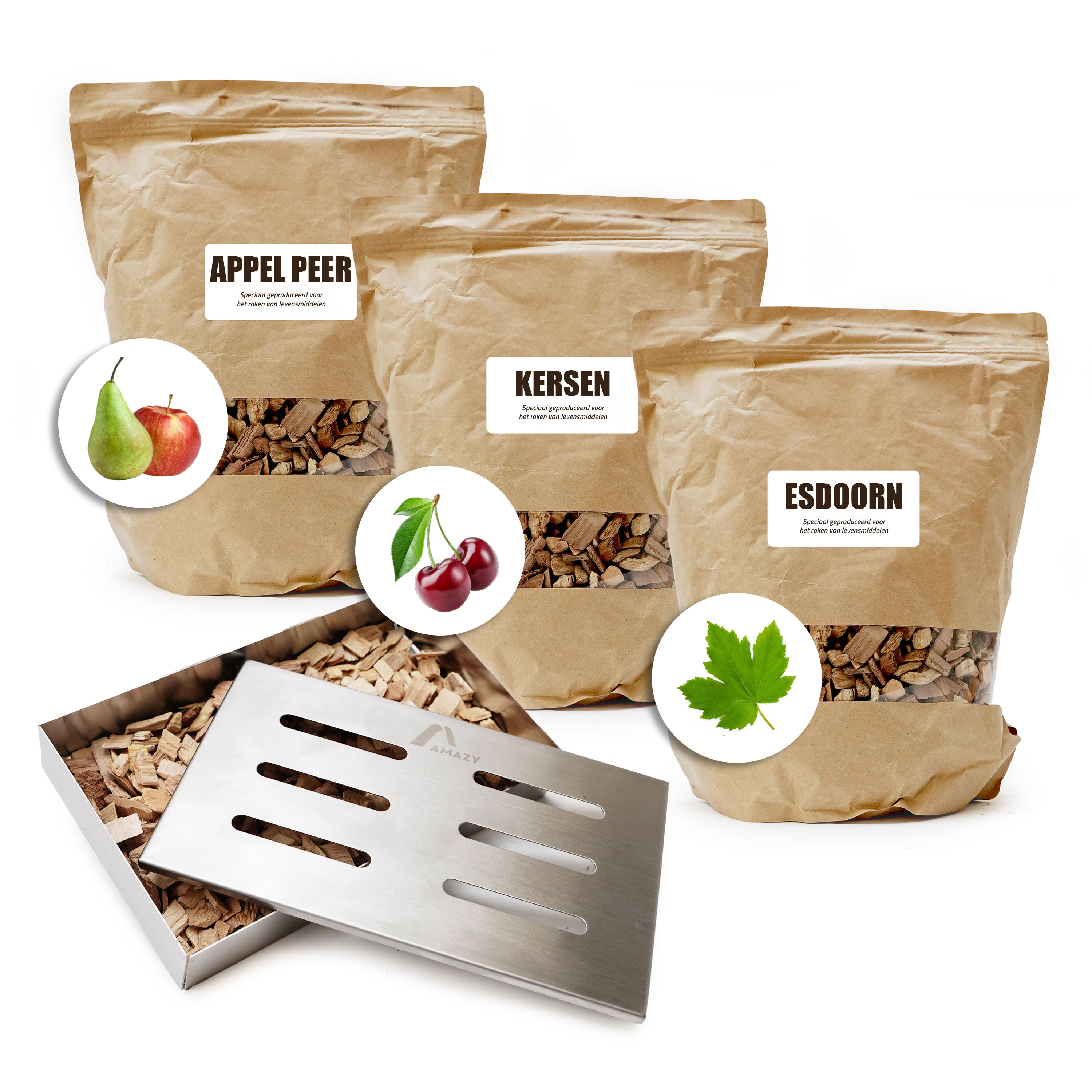Eurocatch Räucherholz Set mit Edelstahl Räucherbox – Komplett mit 3 x 4L Räucherchips
