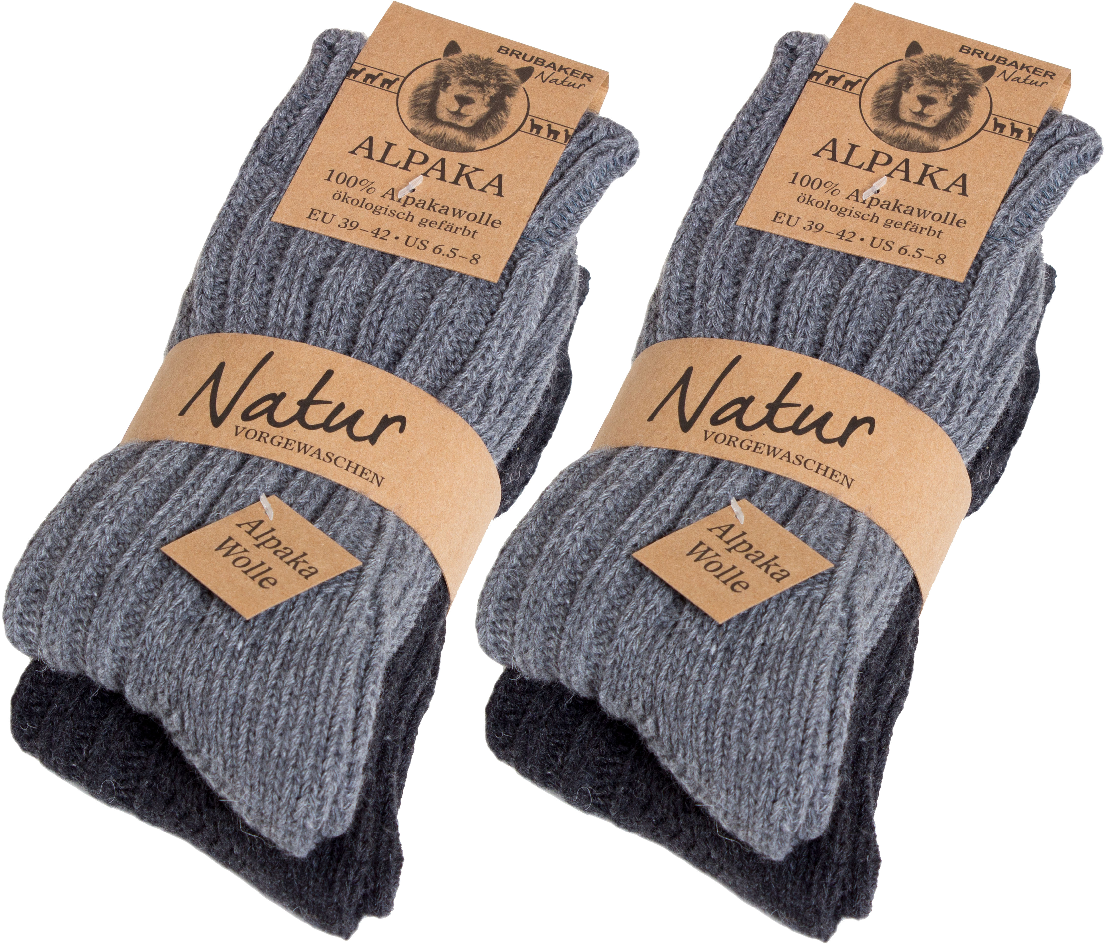 Brubaker 4 Paar Socken aus Alpakawolle – Grau