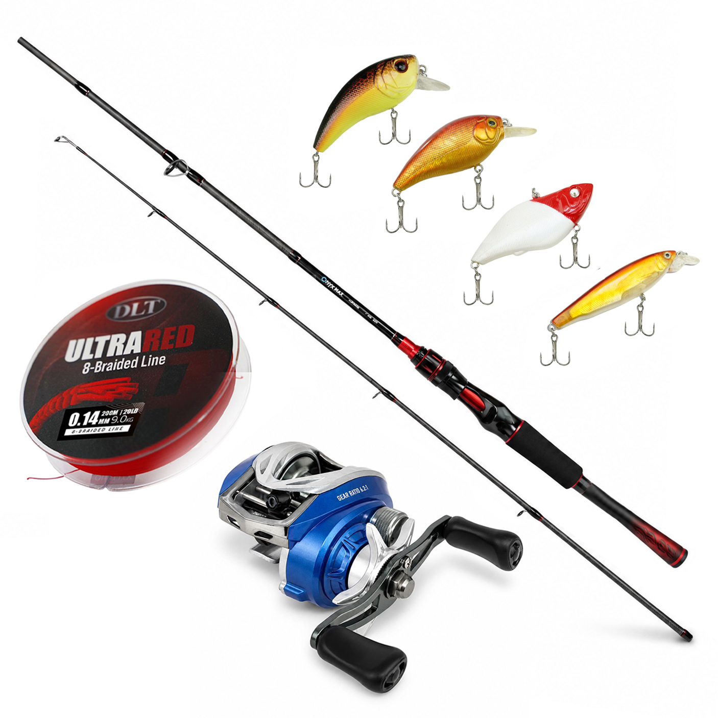 Eurocatch Baitcaster-Set 1,80 m | inkl. 200 m geflochtene Schnur | Rolle + Rute + Schnur