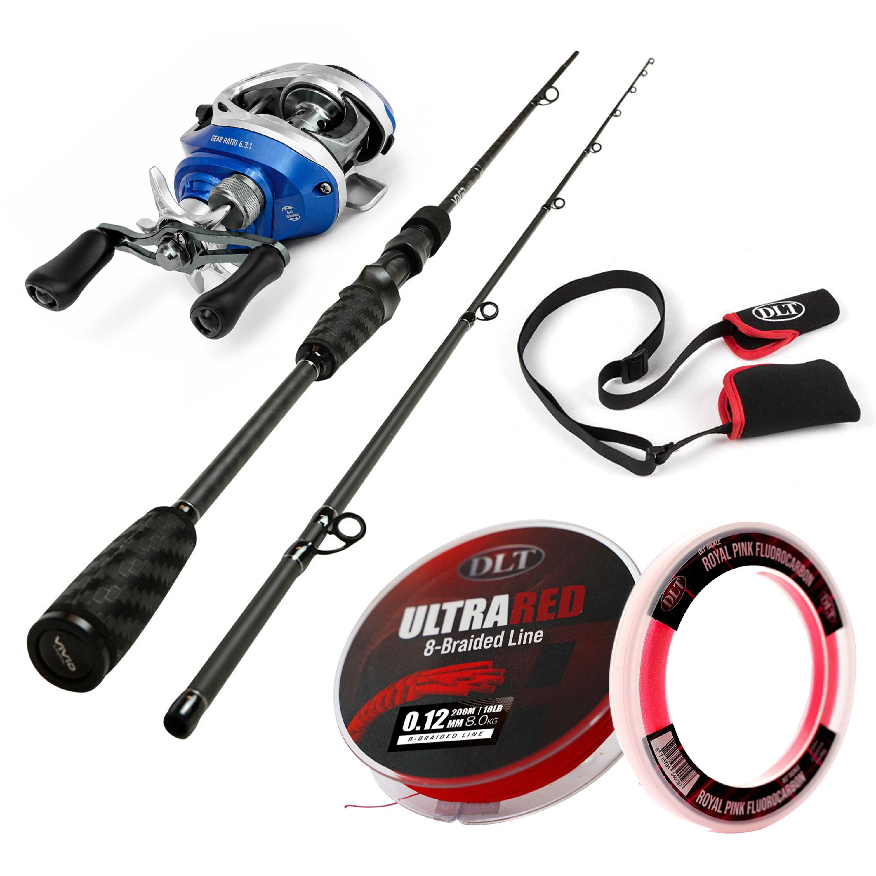 DLT Vivid Baitcaster Set – Komplettes Raubfisch-Set mit Rute, Baitcastingrolle, Geflochtener Schnur, Fluorocarbon & Rutenschutz