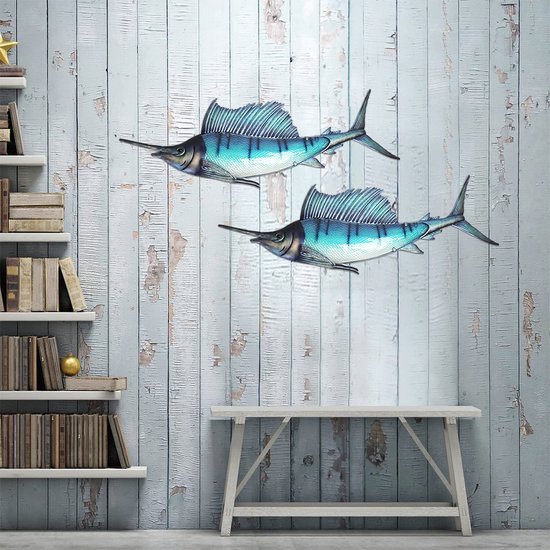 Eurocatch  Sailfish  Wanddecoratie - 110cm - 3-D  Metaal en Glas - kunst -Cadeau Tip