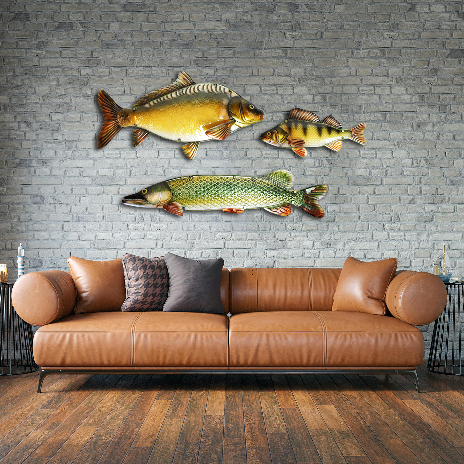 Eurocatch  Snoek  Muurdecoratie - 90cm -  3-D  Metaal en Glas