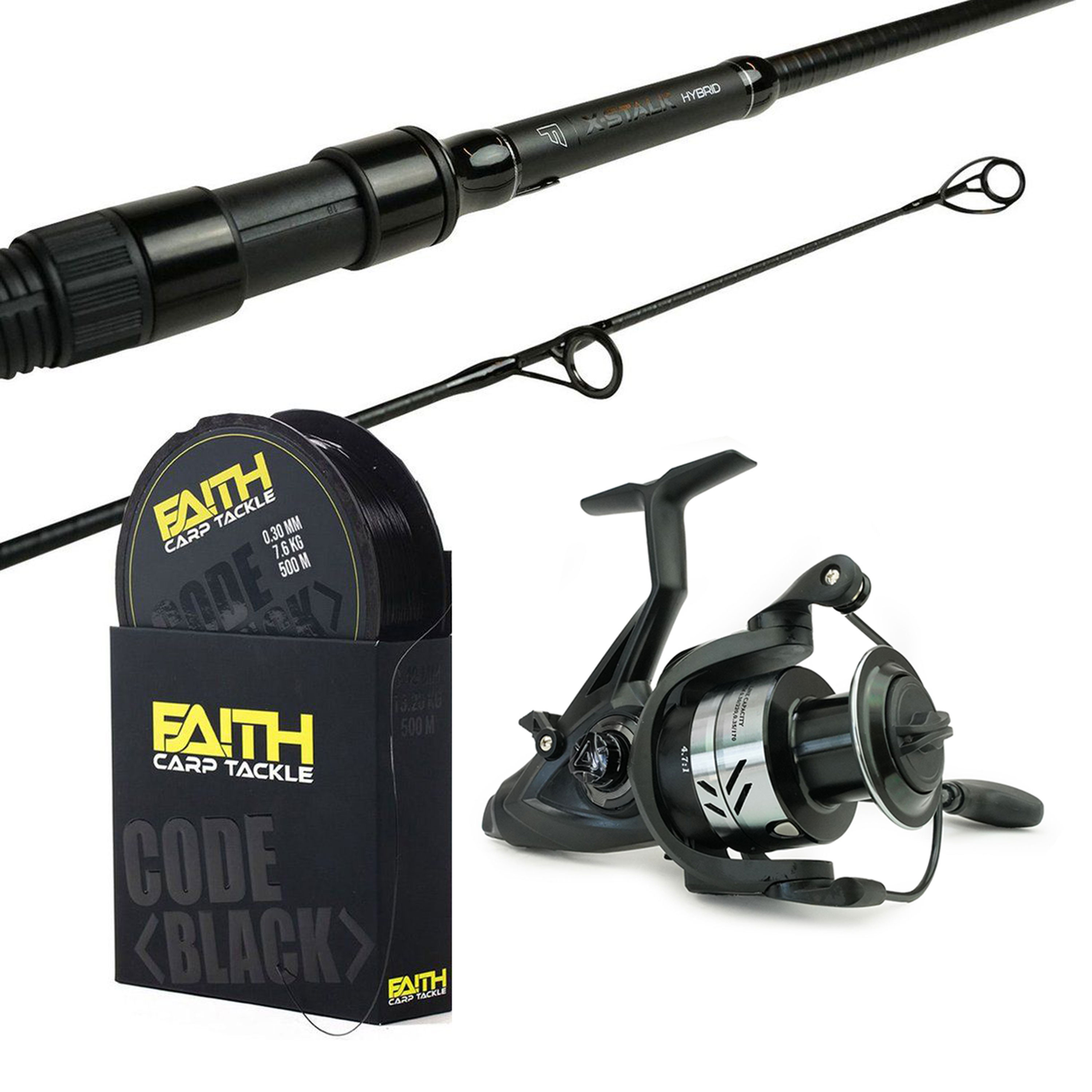 Faith Hengelset X-Stalk Hybrid 10Ft - 3.50lbs - Faith Nobilis LL 3500 Freerunner  - 500m Nylon Lijn oneshot