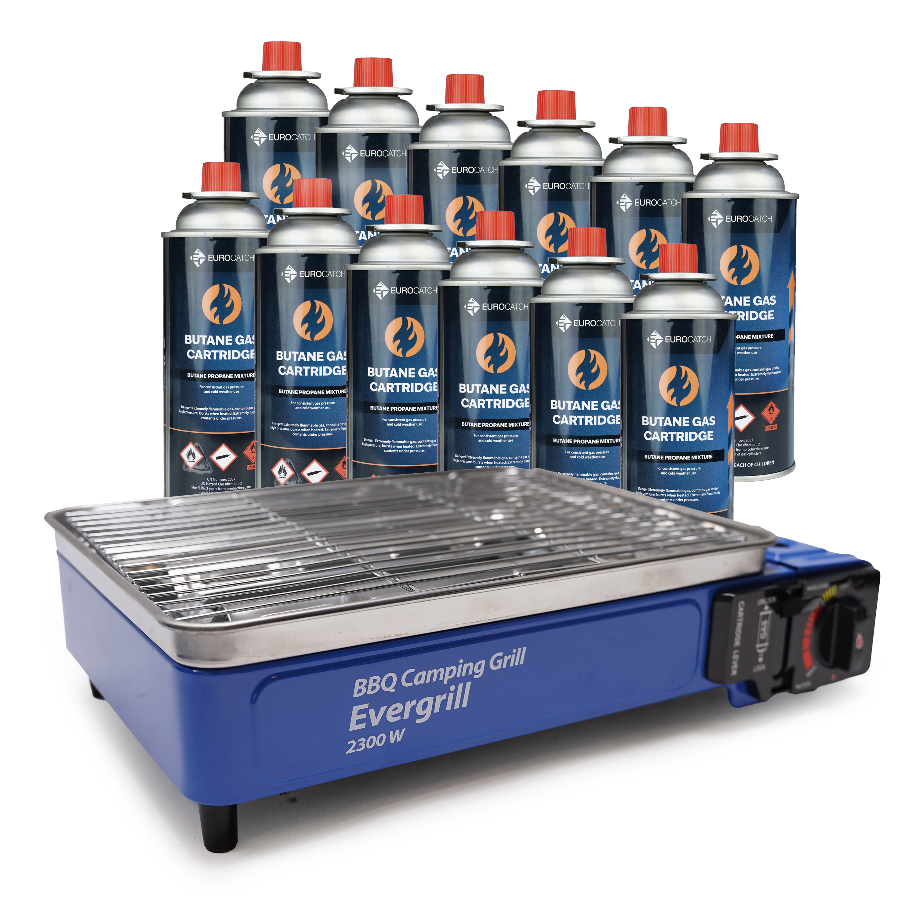 Eurocatch Butangas-Campinggrill Evergrill – Gasgrill – Campingkocher – Tischgrill – Tischgrill - Incl 12 Gaskartuschen